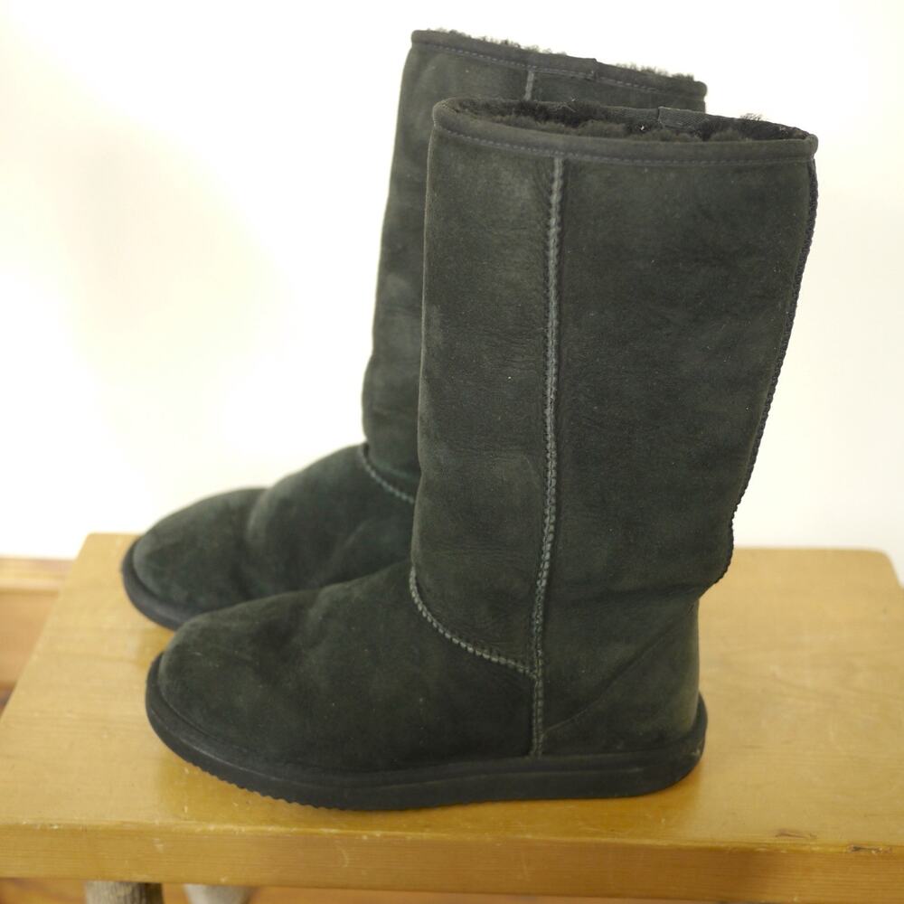 Genuine Black Sheepskin Shearling Wool Suede Winter Ankle Boots 7 37.5
